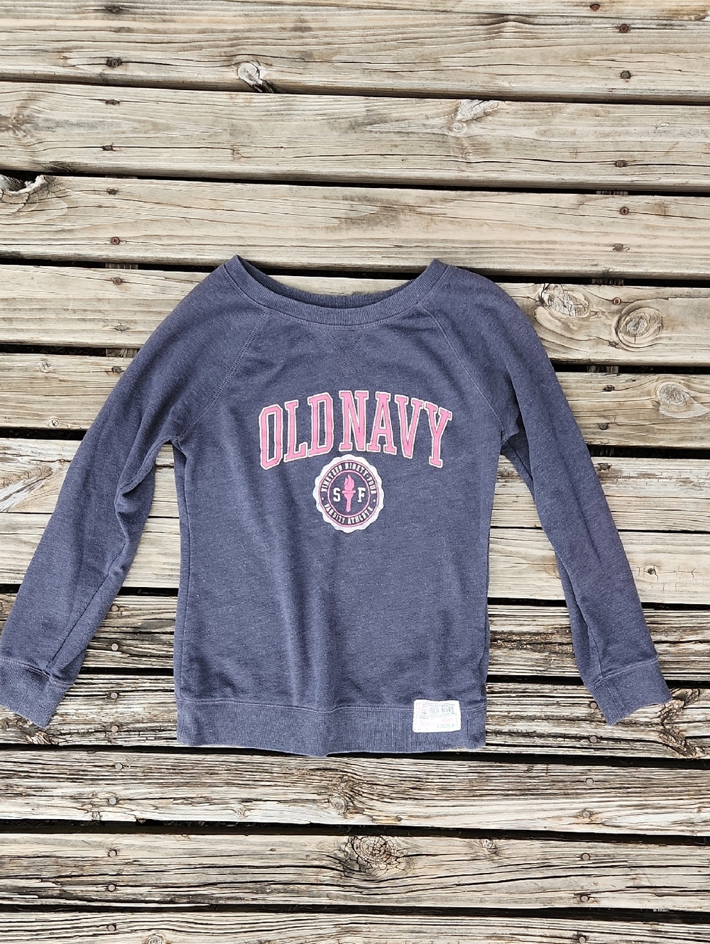 Vintage Old Navy Crewneck Sweatshirt Gray Pink Comfy Cozy Collegiate Casual XS